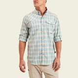 The Howler Brothers Men's Matagorda Longsleeve Shirt in the Landon Plaid Summer Sky Colorway