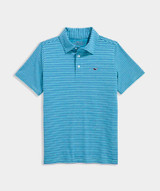 The Vineyards Vines Boys' Bradley Stripe Sankaty Polo in Turqs Cationic/Yacht