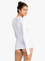 Roxy Women's New Essentials Long Sleeve Zip-Up Rashguard in bright white colorway
