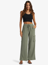 Roxy Women's Precious Cargo Beach Solid Pants in agave green colorway