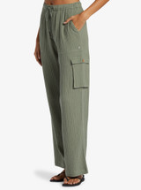 Roxy Women's Precious Cargo Beach Solid Pants in agave green colorway
