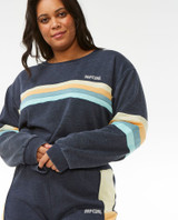 Rip Curl Women's Surf Revival Panelled Crew 214-1133-21463-4 pullover in navy colorway