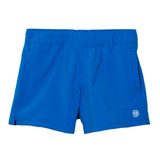 TYLER'S Girls' Solid Volley Shorts in navy blue, angled side view