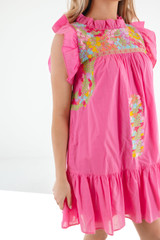 J. Marie Women's Nellie Ruffle Neck Dress in Pink/Multi colorway