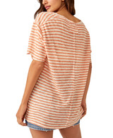 Free People Women's All I Need Stripe Tee in grapefruit seltzer colorway