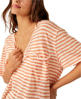 Free People Women's All I Need Stripe Tee in grapefruit seltzer colorway