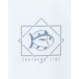 The Southern Tide Boys' Geometric Striped Short Sleeve Performance T-Shirt in Classic White colorway