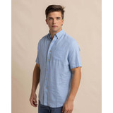 The Linen Rayon White Lotus Short Sleeve Sport Shirt Clearwater Blue colorway
