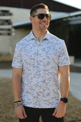 The Burlebo Men's Performance Polo in the White Camo Colorway