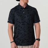 Burlebo Men's Performance Polo in Black Camo front view