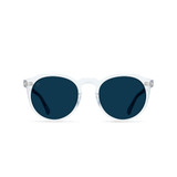 The Raen Remmy Sunglasses in the Crystal Clear and Polarized Blue Smoke Colorway