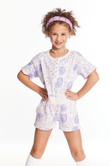 Chaser Girls' All Over Smiles Romper in pinky colorway