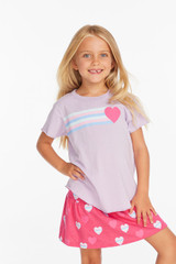 Chaser Girls' Stripe Heart Tee in digital lavender colorway