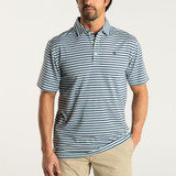 The Duck Head Men's Hayes Stripe Performance Polo in the Crown Blue Colorway