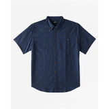 Billabong Men's All Day Jacquard Short Sleeve Woven Shirt in Navy colorway