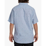 Billabong Men's All Day Jacquard Short Sleeve Woven Metallic-Logo Shirt in Washed Blue colorway