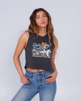 Salty Crew Women's Jackpot Cropped Tank in charcoal colorway