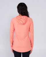 Salty Crew Women's Thrill Seekers Hooded Sunshirt in sunrise coral colorway