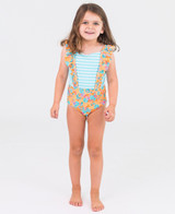 Ruffle Butts Toddler Girls' Pinafore One Piece Swimsuit in vibrant valley colorway