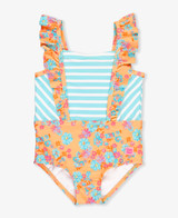 Ruffle Butts Toddler Girls' Pinafore One Piece Swimsuit in vibrant valley colorway