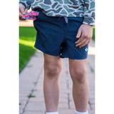 Burlebo Boys' Athletic Performance Shorts in Heather Navy with American Flag Pockets