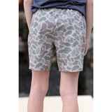 Burlebo Boys' Athletic Performance Shorts in Classic Deer Camo with Grey Pockets