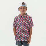 Burlebo Boys' Performance Polo Texas Flags Pattern front