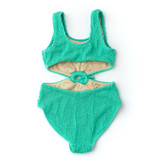Shade Critters Girls' Crinkle Texture Cinched Ring Monokini in green colorway