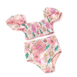 Shade Critters Toddler Girls' Retro Blossom Smocked Bikini in pink colorway