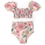 Shade Critters Toddler Girls' Retro Blossom Smocked Bikini in pink colorway