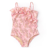 Shade Critters Toddler Girls' Leopard Spots Ruffle One Piece Swimsuit in pink colorway