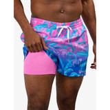 The Chubbies Men's 4 inch Lined Classic Swim Trunks in Blue and Pink Jungle Print