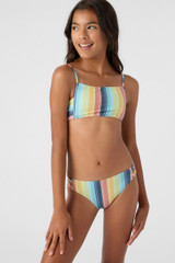 O'Neill Girls' Beachbound Stripe Swimsuit Set in multi colorway