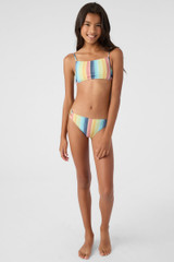 O'Neill Girls' Beachbound Stripe Swimsuit Set in multi colorway