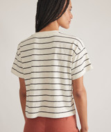 Marine Layer Women's Sadie Vintage Stripe Slub Crop Tee in White Stripe colorway