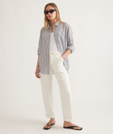 Marine Layer Women's Abbey Relaxed Button Down in Skipper Blue stripe colorway