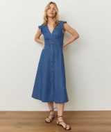 Marine Layer Women's Camila Midi Dress in Medium Wash front view
