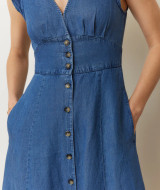 Marine Layer Women's Camila Midi Dress in Medium Wash colorway