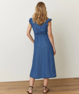 Marine Layer Women's Camila Midi Dress in Medium Wash back view