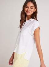 Bella Dahl Women's Two Pocket Rolled Sleeve Button Down Top in white colorway