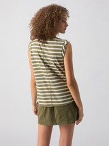 Sanctuary Women's Traveler Twist Tank Top in Light Ecru Olive Stripe colorway