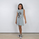 Tiny Whales Girls' Flower Power Dress in Mineral Slate colorway