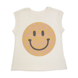Tiny Whales Girls' Happy Camper Muscle Tank in Natural colorway