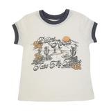 Tiny Whales Girls' Desert Roads Ringer Tee in Natural/Vintage Black colorway