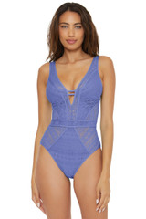 Becca Women's Color Play Plunge One Piece Swimsuit in Cornflower colorway