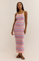 Z Supply Women's Santa Cruz Stripe Midi Dress in Raspberry Sorbet colorway