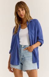 Z Supply Women's The Perfect Linen Top in Blue Wave colorway
