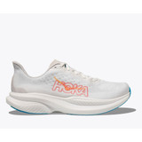 The Hoka Women's Mach 6 Running Shoes in the White and Nimbus Cloud Colorway