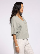 Black Basic Cap Sleeve T-Shirt Women's Alcove Shirt in Dried Sage colorway