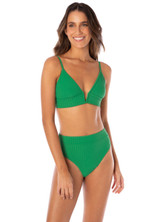 Maaji Women's Enchanting Suzy Q High Rise Reversible Bikini Bottom in Emerald colorway